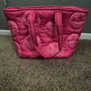 Pink smiley quilted tote bag